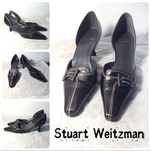 Stuart Weitzman Cutout Pointed Toe Leather Heels